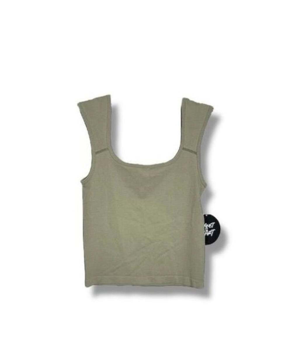Planet Heart Seamless Crop Tank Size L Tea Green Ribbed Square Neck NWT